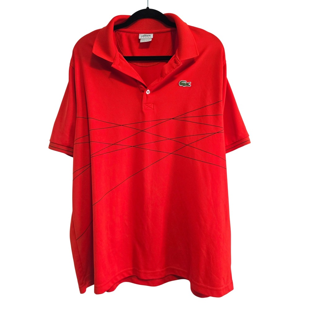 Lacoste Sport Mens Red Geometric Line Polo Shirt FC 5962‎ Size 8 XL 2XL